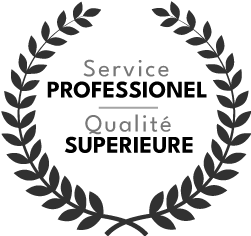 Sceau de qualité Pro Tech 12 à Villefranche-de-Rouergue avec laurier, Service et Qualité en valeur,