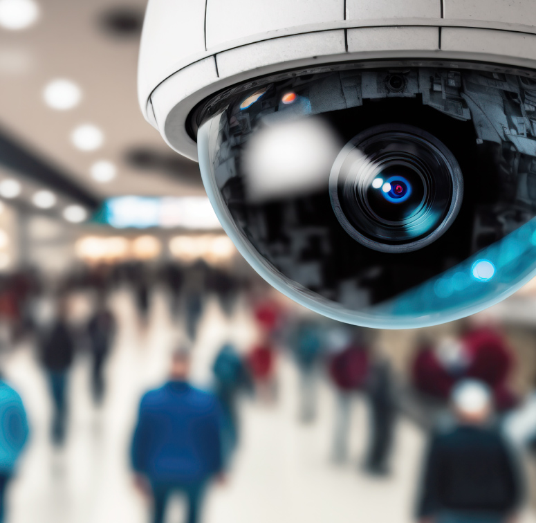 Caméra de surveillance Pro Tech 12 surveillant un hall animé à Villefranche-de-Rouergue,